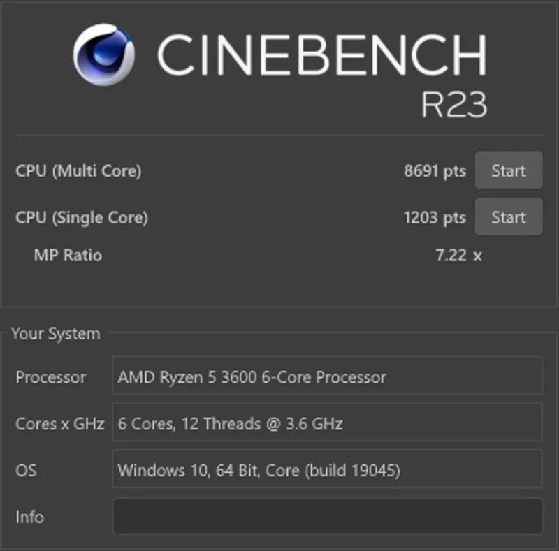 旧PCでのCinebanch R23の結果